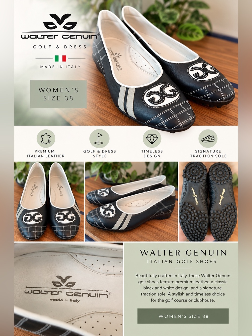 Walter Genuin Navy and White Leather Golf Flats